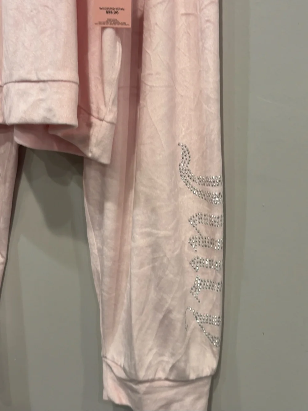 Juicy Couture Light Pink Velvet Fleece 2-Piece Lounge Set with Crystal Logo